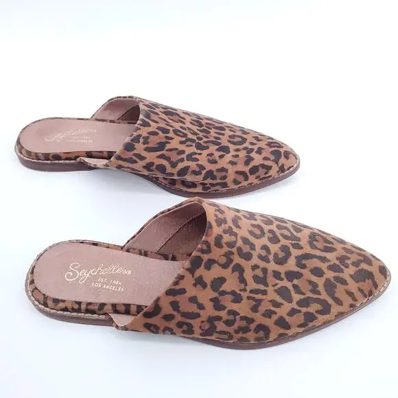 Seychelles Womens Cheetah Leopard Leather Upper Pointed Toe Sock Slide Mule| 7 - Picture 4 of 6